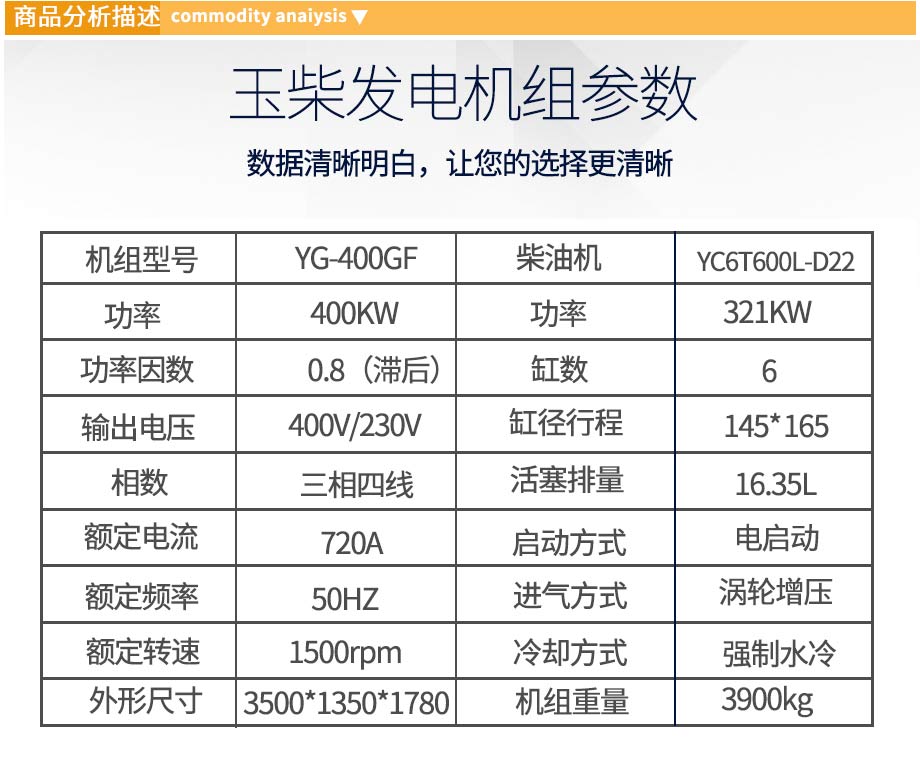 玉柴400KW柴油發電機組參數